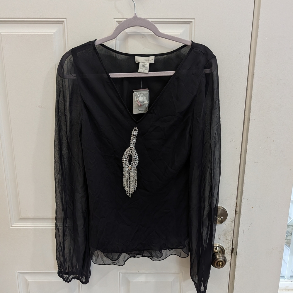 NWT Vintage Spiegel Silk Top Sheer Sleeves